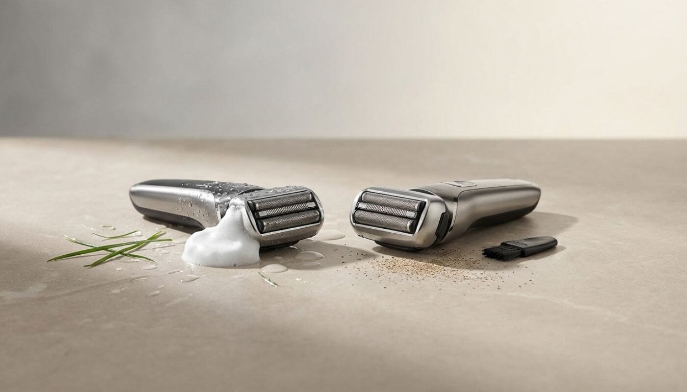 wet vs dry shaving with foil electric razor and shaving cream