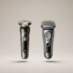 Braun Series 9 Pro Plus foil shaver next to Philips Norelco i9000 Prestige Ultra rotary electric razor